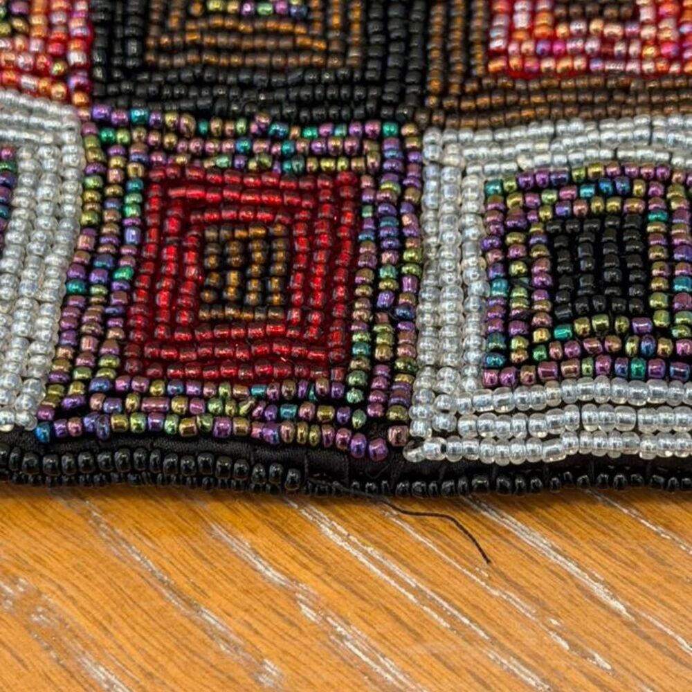 NWOT Vintage Fossil Beaded Geometric Pattern Multicolored Squares Coin Purse - Picture 5 of 8